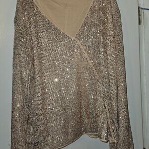 Sequin Wrap Jacket in Champagne